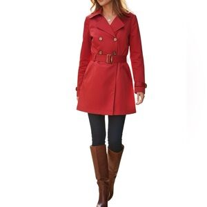 Ambition Womens Red Trench Coat Large Double Breasted Preppy Parisian Clean Girl